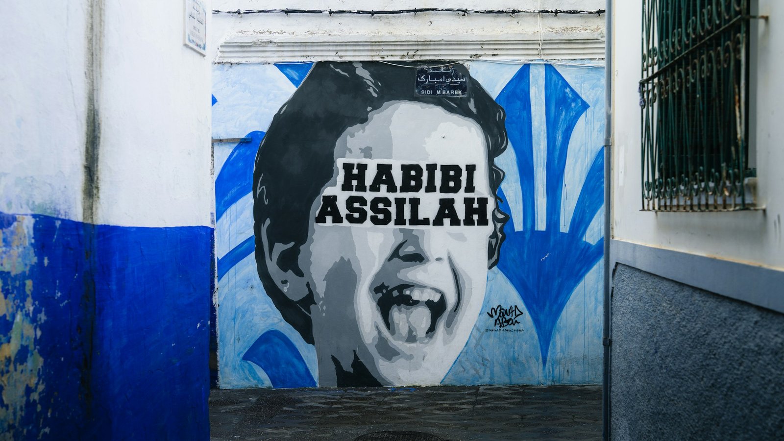 Colorful mural painted on a wall in Asilah, Morocco