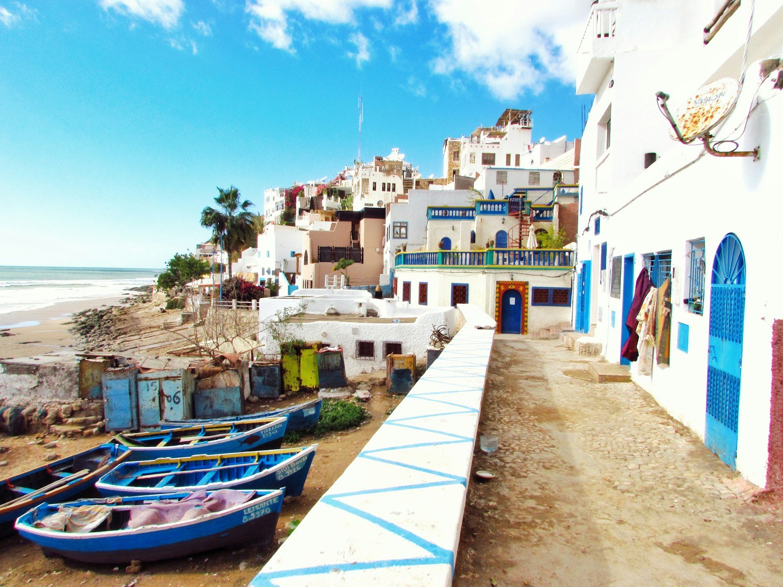 White-and-blue surf village along Morocco’s Atlantic coast
